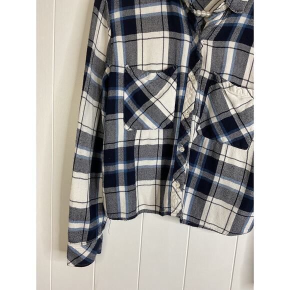 Rails Dylan Navy and White Plaid Waist Length Buttondown Soft Flannel Size Med - Picture 3 of 7